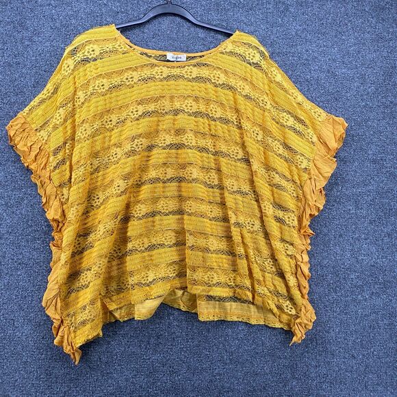 UMGEE Poncho Top Large Yellow Lace Pullover Round Neck Ruffle Boho Hippie 90s - Picture 1 of 6